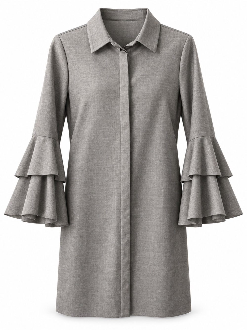 Alice + Olivia Gray Tiered Bell Sleeve Shirt Dress Medium NWOT
